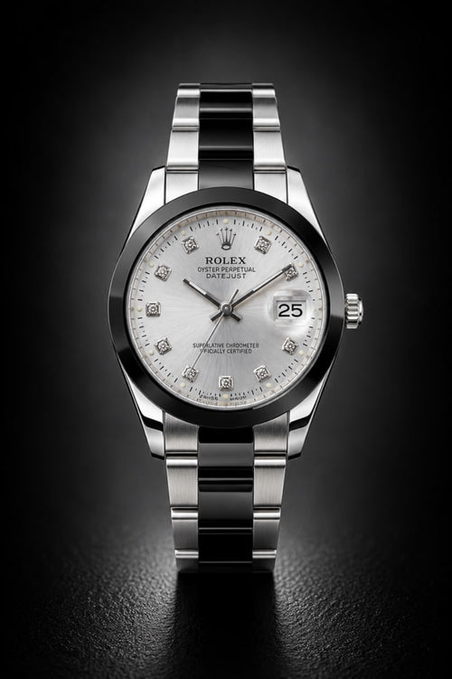 Rolex Datejust Silver Sunburst Dial Two-Tone Diamond Markers Watch