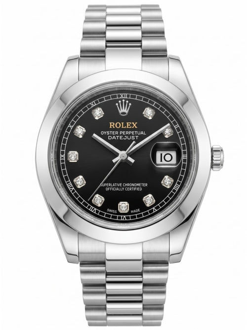 Rolex Datejust Stainless Steel Black Dial Diamond Markers Watch