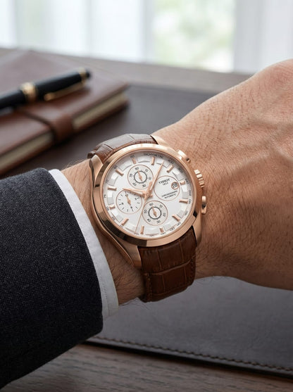 Tissot Two-Tone Quartz Chronograph (White Dial / Brown Leather)