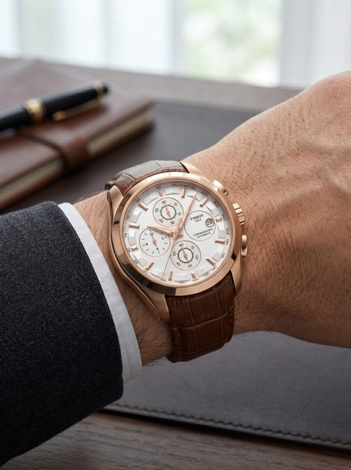 Tissot Two-Tone Quartz Chronograph (White Dial / Brown Leather)
