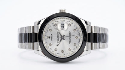 Rolex Datejust Silver Sunburst Dial Two-Tone Diamond Markers Watch