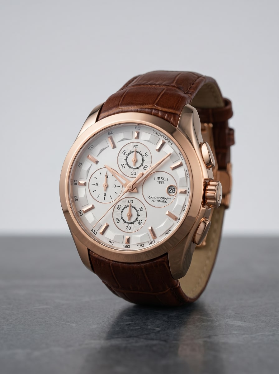 Tissot Two-Tone Quartz Chronograph (White Dial / Brown Leather)