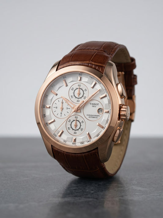 Tissot Two-Tone Quartz Chronograph (White Dial / Brown Leather)