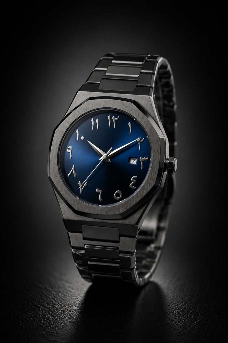 Luxury Arabic Dial Black Stainless Steel Watch