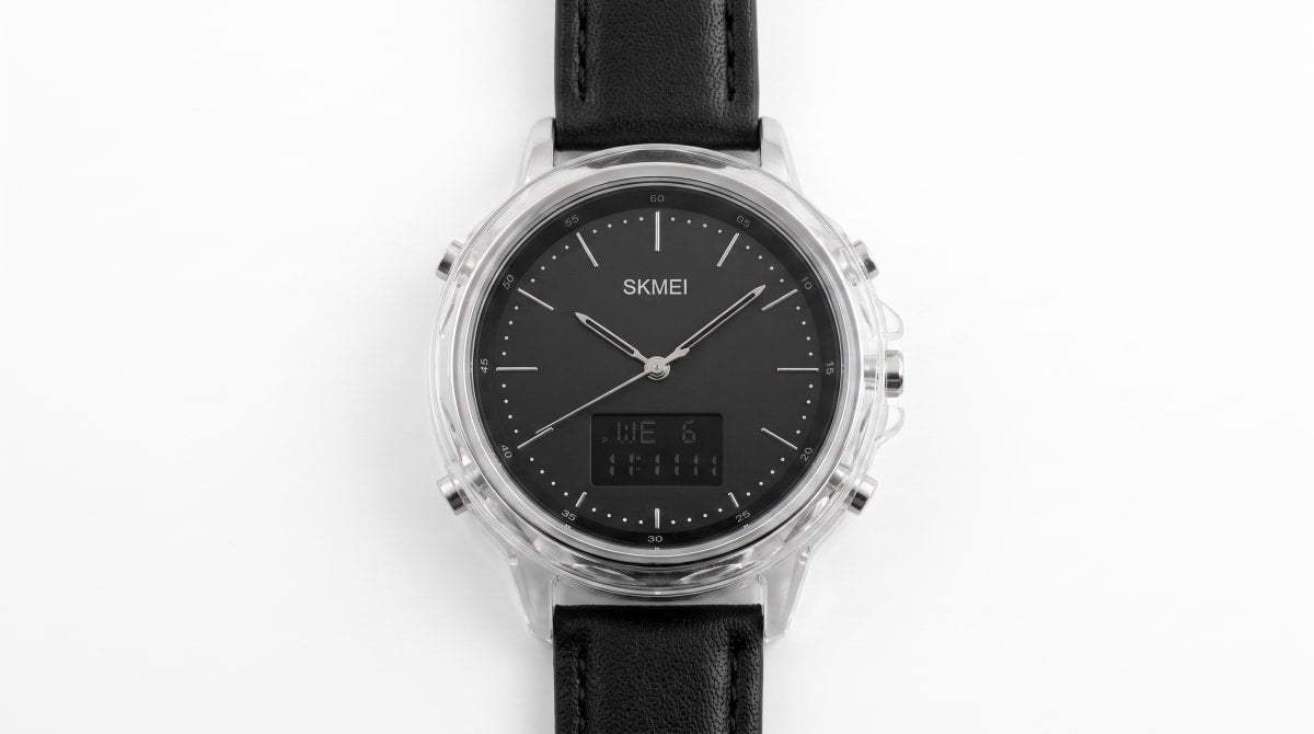 SKMEI Transparent Dual Display Minimalist Watch (Black Dial)