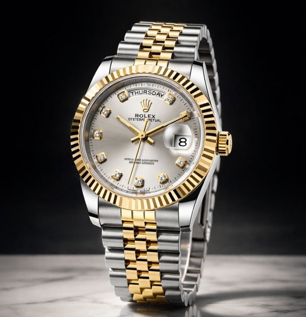 Luxury Two-Tone Day-Date Style Watch – Gold & Silver