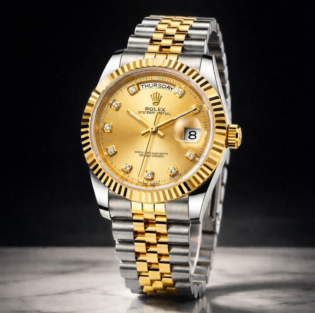 Luxury Two-Tone Day-Date Style Watch – Gold & Silver