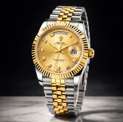 Luxury Two-Tone Day-Date Style Watch – Gold & Silver