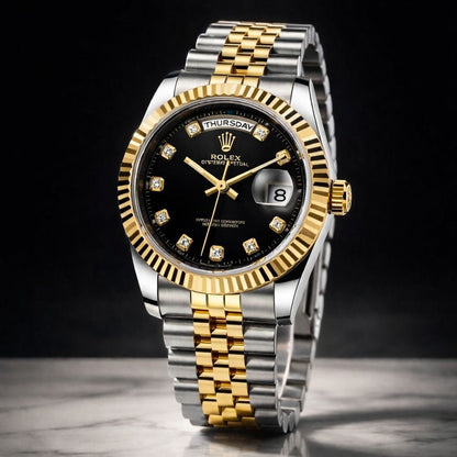 Luxury Two-Tone Day-Date Style Watch – Gold & Silver