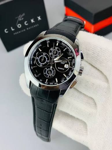 Luxury Sport Chronograph Watch – Black Leather Strap | Water Resistant 30 Bar | Premium Blue Dial