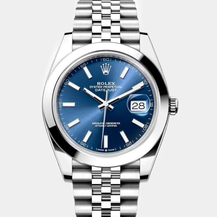 Rolex Date just Blue Dial with Jubilee Bracelet & Fluted Bezel