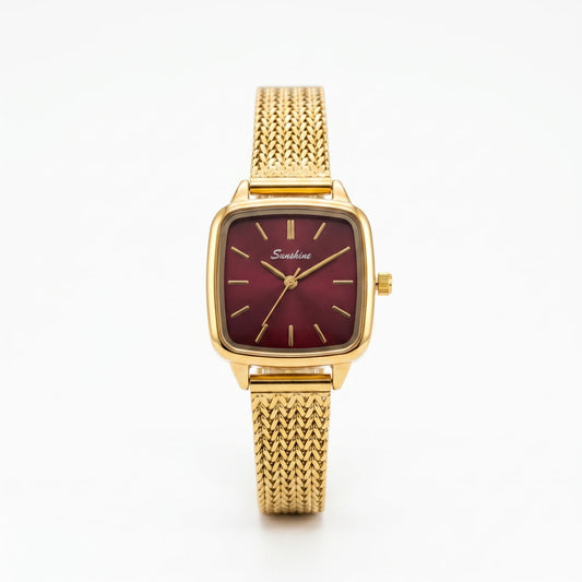 Sunshine Vintage Cushion Case Watch (Burgundy Dial)