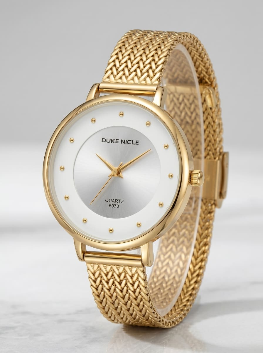 Duke Nicle Elegant Gold Mesh Watch (Two-Tone Dial)