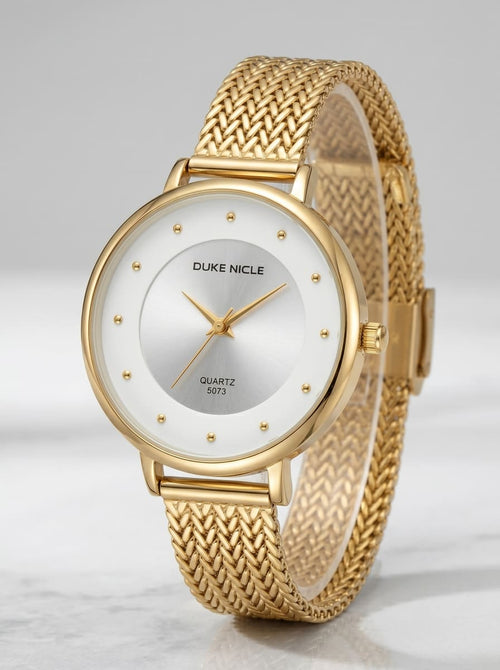 Duke Nicle Elegant Gold Mesh Watch (Two-Tone Dial)